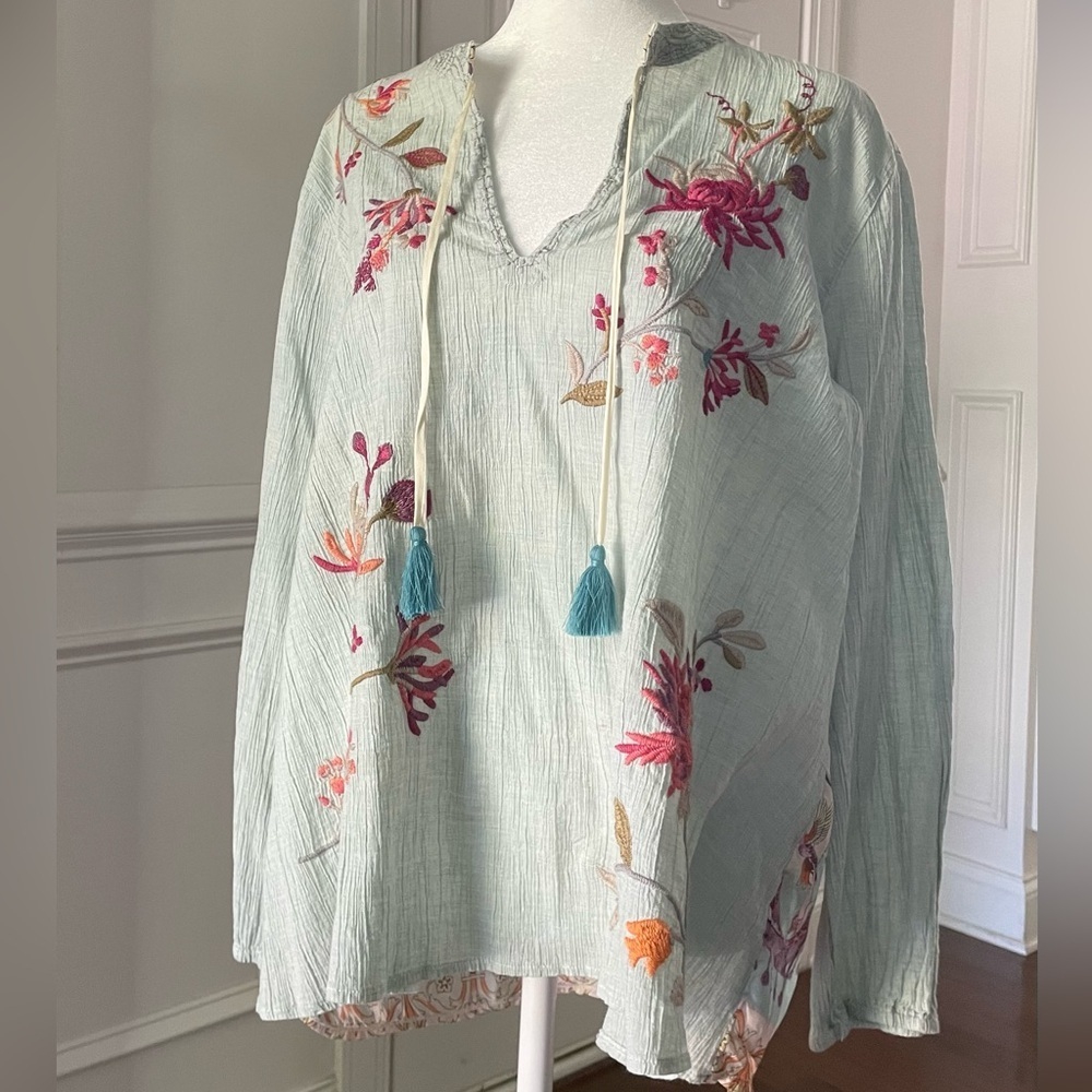 Johnny Was Viviana Effortless Scarf Blouse Vert Green Size Medium - Picture 3 of 8